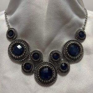 Beautiful Statement Necklace featuring Navy Blue Jewels